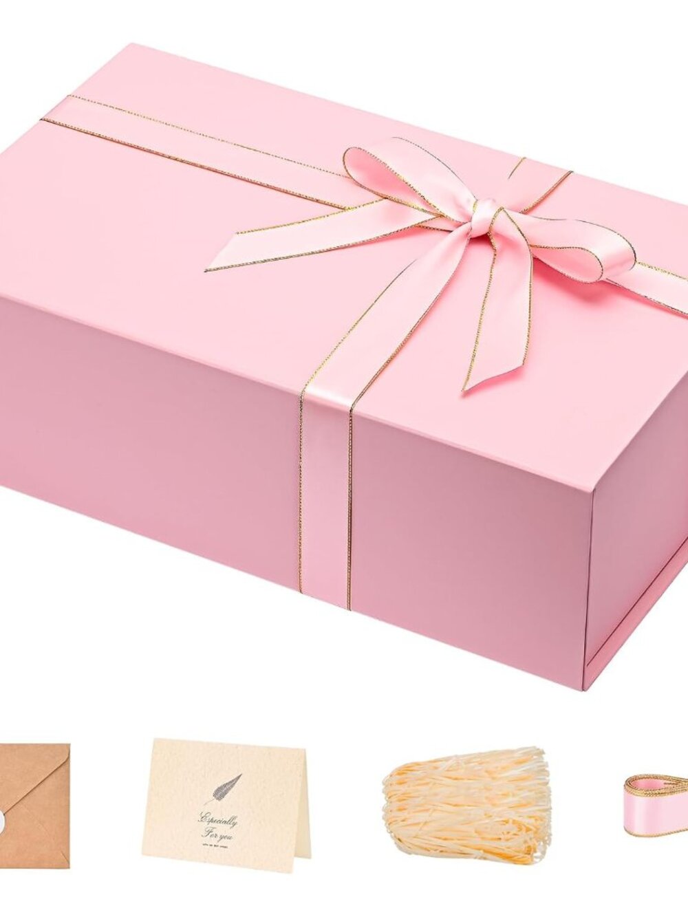 Pink Gift Box for Wedding with Magnetic Lid, 13.85"x8.35"x4.45"
